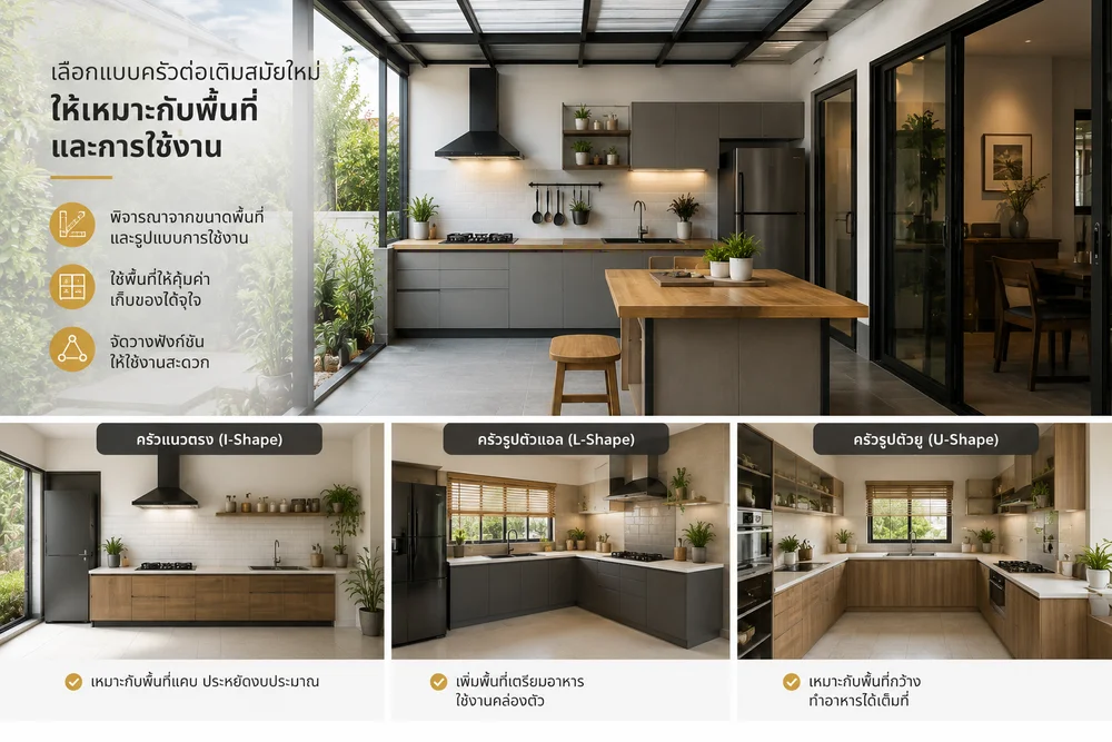 เลือกแบบครัวต่อเติมสมัยใหม่ให้เหมาะกับพื้นที่และการใช้งาน