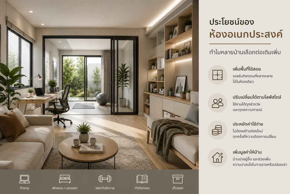 ประโยชน์ของห้องอเนกประสงค์ ทำไมหลายบ้านเลือกต่อเติมเพิ่ม